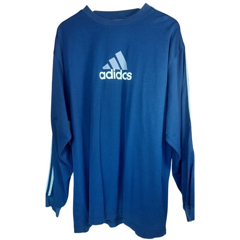 Adidas Classic Long Sleeve Jersey Blue White Stripe Size XL Sporty Athletic Y2K